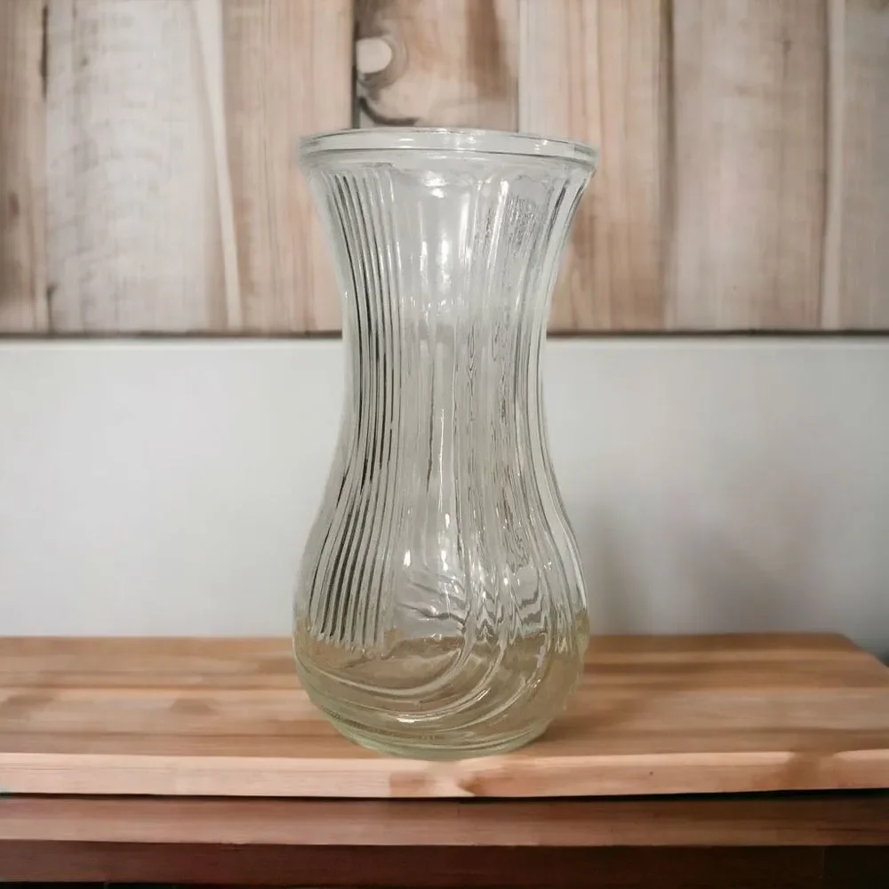Vintage Hoosier Clear Glass Vase‎ Lyre Ribbed 4086-B